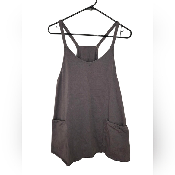 Grey Women's Athletic Romper Dress With Pockets And Built In Shorts And Bra - Picture 3 of 4